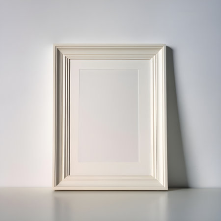 Blank picture frame on white wall background. 3d render illustration