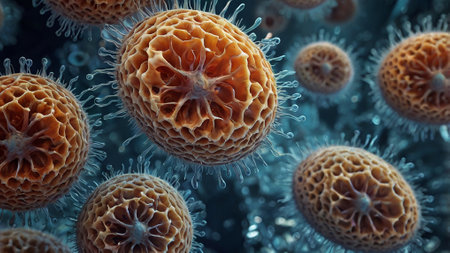 Viruses in infected organism. Viruses in infected organism. 3D rendering