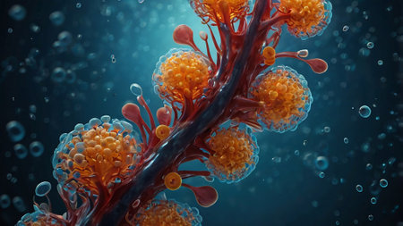 3d render of virus cells floating in water. Virus cells in blood.