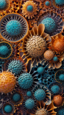 3d rendering of virus cells in abstract background. Coronavirus conceptの写真素材