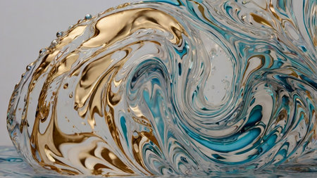 Abstract background of blue and golden liquid with waves. Abstract background.の写真素材