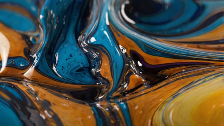 abstract background of blue, yellow and white oil paint. macroの写真素材