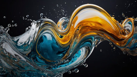Water splash with bubbles on black background. 3d rendering, 3d illustration.