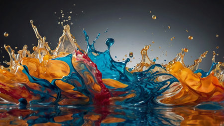 splashes and patterns on the surface of the liquid after a drop of water