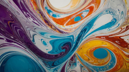 Abstract background of acrylic paints in blue, orange and purple colors.