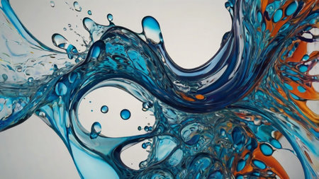 abstract background, blue and orange paint splash in water, macro
