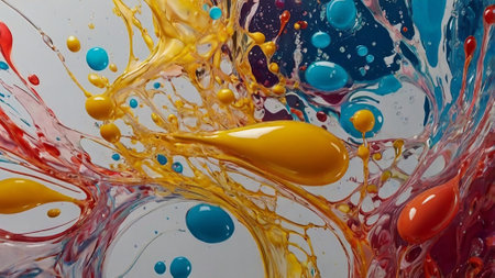 Colorful abstract background of oil paint drops splashing on the water