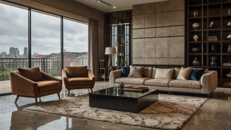 Luxury living room interior design with armchairs and coffee table