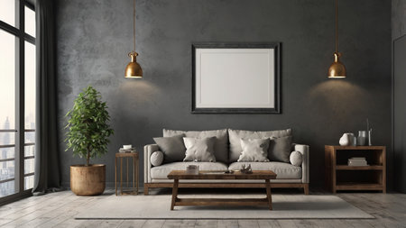 Interior of modern living room with sofa and coffee table - 3D Rendering