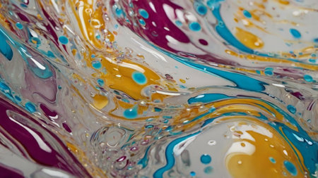 Colorful abstract background of oil drops on water. Macro photo.