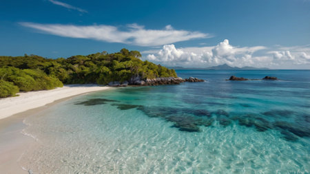 Panoramic view of Seychelles beach, Anse Lazioの写真素材