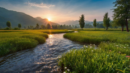 Rice field at sunset in the countryside of Sapa, Vietnam.の写真素材