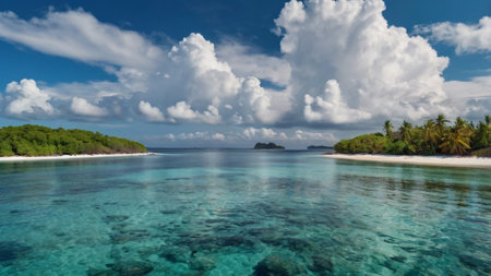Panoramic view of a beautiful tropical beach at Seychelles