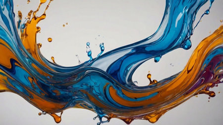Colored splashes of water on a white background. Abstract background.