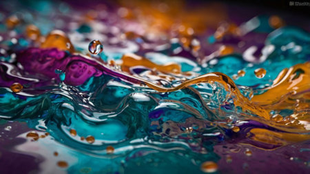 Colorful paint splashes and ripples on water. Abstract background