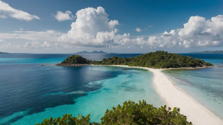 Panoramic view of beautiful tropical beach at Seychellesの写真素材