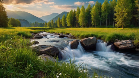 Mountain river in the highlands of the Altai Republic.の写真素材