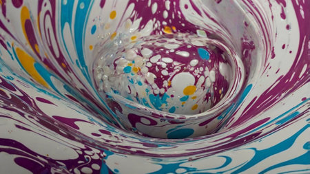 abstract background of colored liquid with spots of paint in different colorsの写真素材