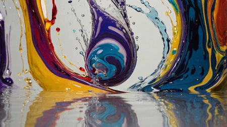 Colorful paint splashes and ripples on the water surface.