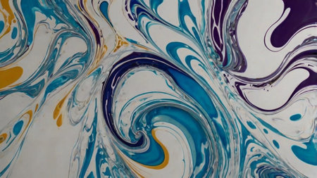 Abstract background of blue and white acrylic paint in marbling style.の写真素材