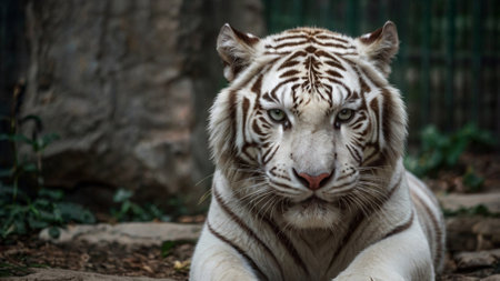 White tiger in the zoo of Bangkok, Thailand. (Panthera tigris altaica)の写真素材