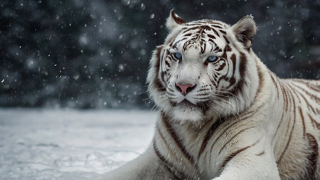Close up of a white bengal tiger in the snow.の写真素材