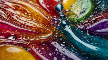 Colorful oil drops on the water surface. Close-up.の写真素材