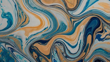 Marbled blue and golden abstract background. Liquid marble ink pattern.の写真素材