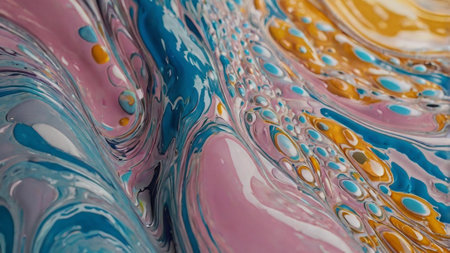 Abstract background of mixed acrylic paints in blue and pink tones. Liquid marbling textureの写真素材