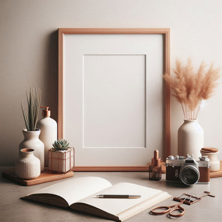 Mock up blank frame in interior background, 3D render illustration