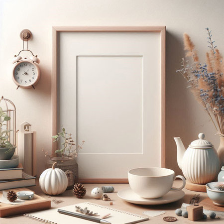 Mock up blank frame in interior background. 3D render.