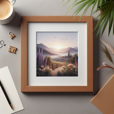 Wooden frame mockup, top view, 3d rendering. Computer digital drawing.