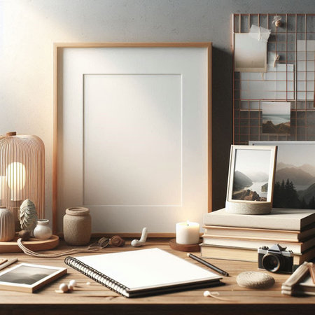 Mock up poster frame in hipster interior. 3d renderの写真素材