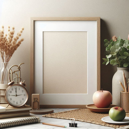 Blank picture frame mockup in interior background. 3d render