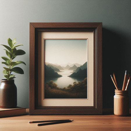 Wooden picture frame mockup. 3d rendering, 3d illustration