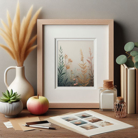 Mockup poster frame in interior background. 3d render.