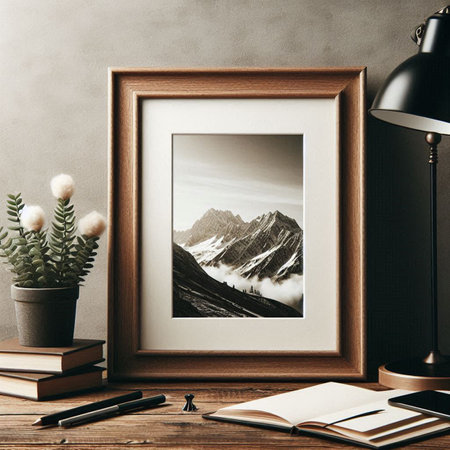 Wooden frame mockup, 3d render, square frame mockupの写真素材