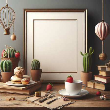 Mock up poster frame in hipster interior background, 3D render