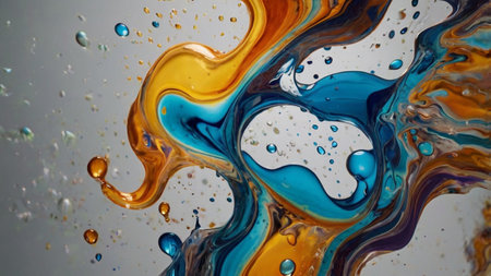 abstract background with blue, orange and yellow paint splashes.