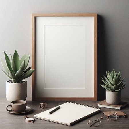 Blank frame mockup, 3d render, still life.の写真素材