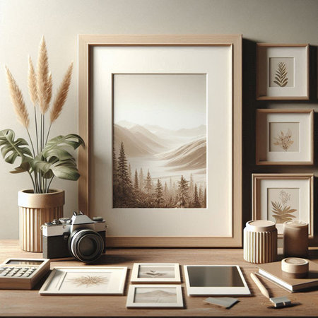 Mock up frame in interior background, 3d render,  illustrationの写真素材