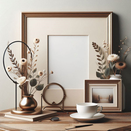 Mock up poster frame in modern interior background, 3d render