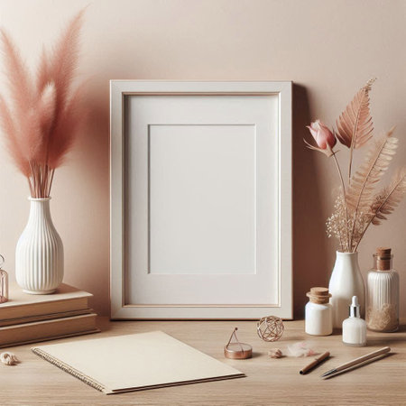Mock up poster frame, interior decoration, scandinavian style, 3d render