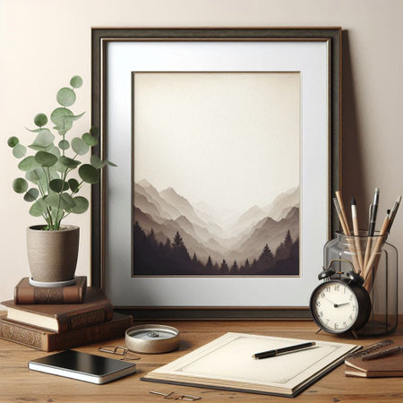 Blank picture frame mockup in interior background. 3d illustration