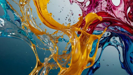 Colorful paint splashes isolated on white background. Abstract art.の写真素材