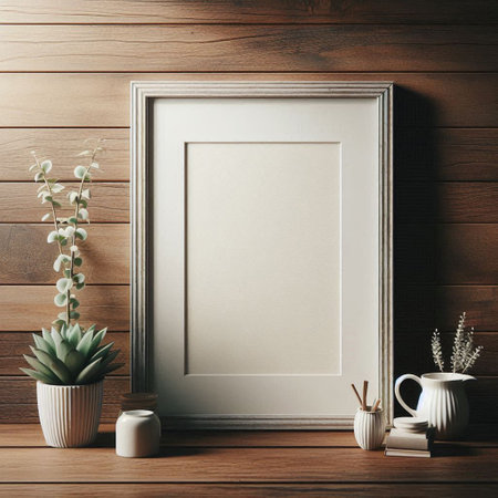 Mock up blank frame in modern interior background, 3D renderの写真素材
