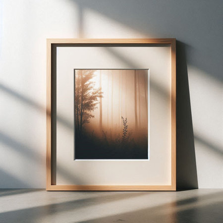 Wooden frame mockup on concrete wall. 3d render illustration
