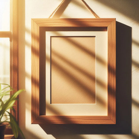 Wooden frame mockup in modern interior with plant. 3d render