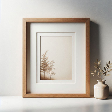 Interior of modern living room with empty picture frame. Mock up, 3D Renderingの写真素材