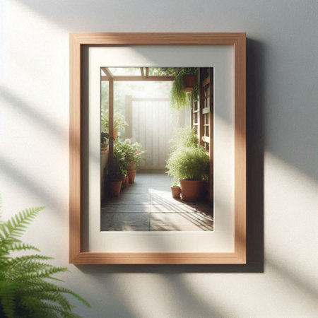 Wooden frame on the wall in the room. 3d renderingの写真素材